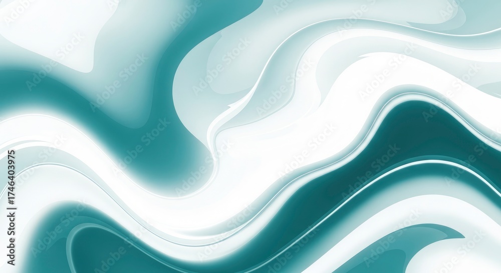 Fototapeta premium Elegant Teal and White Abstract Fluid Waves Background Design