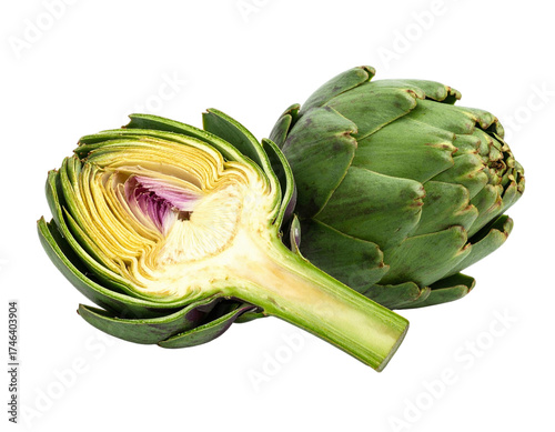 Fresh artichokes isolated on transparent background for culinary or agricultural uses