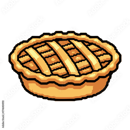 Delicious golden baked apple pie with lattice crust ready to eat.