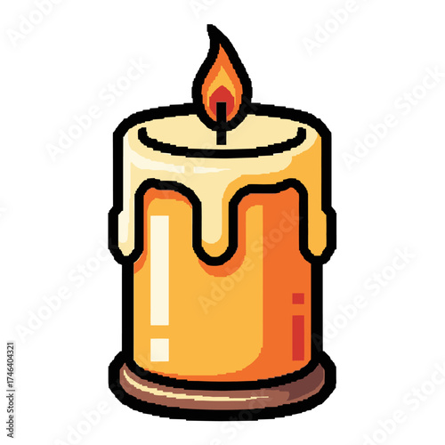 A charming cartoon illustration of a lit candle with melting wax.