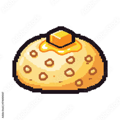 Pixel Art Illustration of a Delicious Buttered Bread Roll.