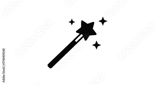 Magical star wand sparkle icon with twinkling stars enchanting fantasy element celestial celebration symbol silhouette