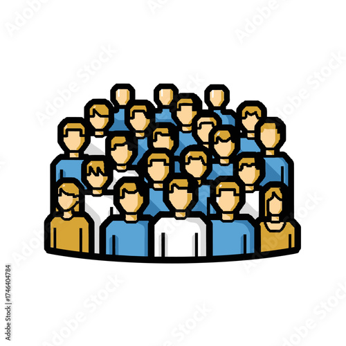 Diverse group of people standing together in a crowd.