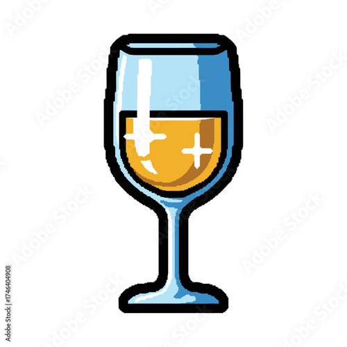 A stylized illustration of a glass of golden liquid.