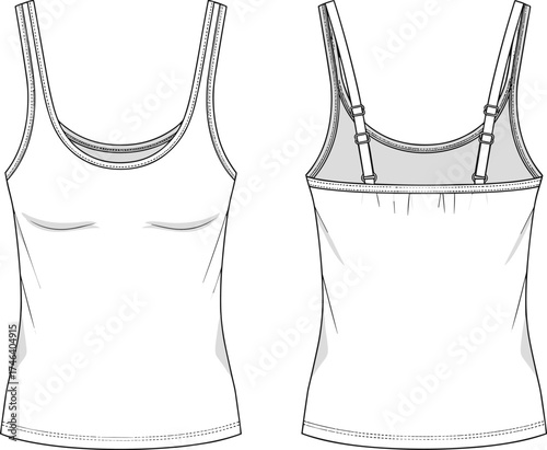 Wallpaper Mural Women tank top flat sketch, fashion technical drawing, scoop neck camisole, adjustable strap design, mesh back detail, apparel CAD template, garment illustration Torontodigital.ca