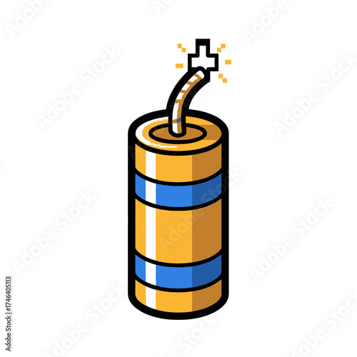 Dynamite stick with lit fuse ready to explode dangerous explosive device.