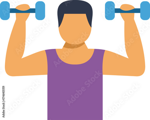 Man working out, lifting weights in a gym, promoting a healthy lifestyle