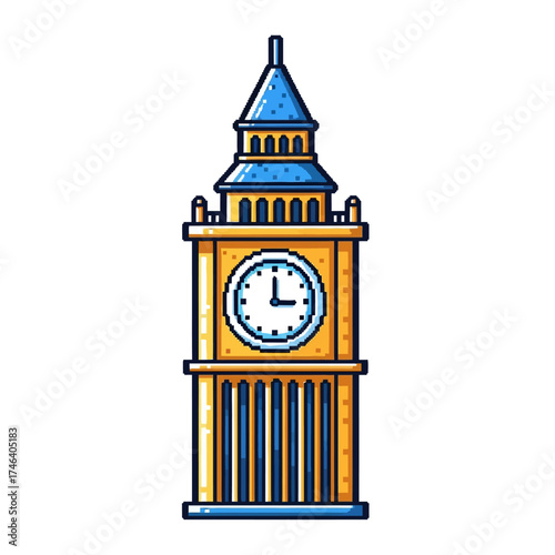 Big Ben Clock Tower Pixel Art Illustration.