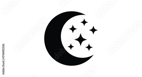 Celestial crescent moon and starry night sky silhouette abstract design gentle nighttime ambiance silhouette
