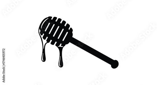 Black honey dipper with dripping honey symbolizing sweetness and natural delicacy food ingredient silhouette