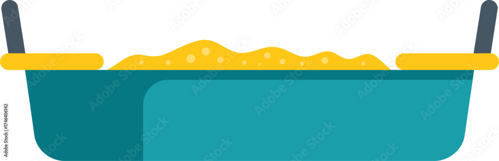 Obraz premium Children sandbox toy with yellow sand and tools for playing isolated on white background