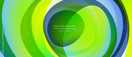 Abstract layered circles create vibrant tunnel effect. Green, blue hues dominate design, suggesting depth, movement. Modern aesthetic.
