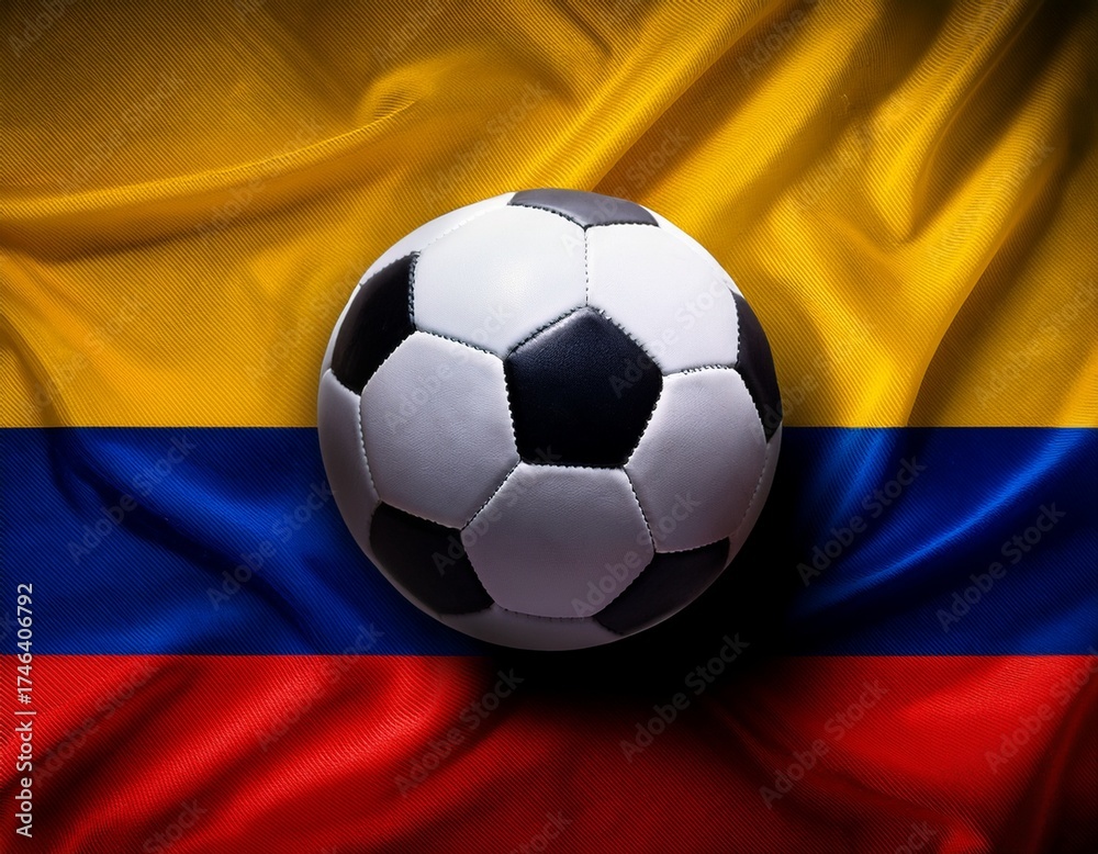 Fototapeta premium close-up of soccer ball on colombia flag