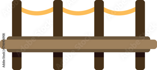 Simple flat vector illustration of a wooden pier with rope railing, perfect for seaside or nautical themed projects