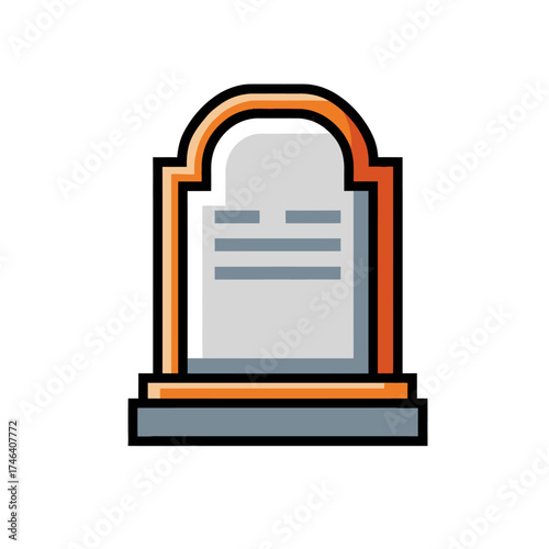 Isolated Tombstone Illustration with Orange Outline and Gray Inscription Area.