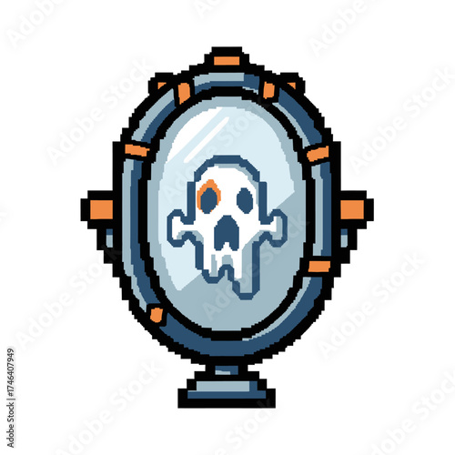 Pixelated Ghostly Reflection in an Ornate Mirror.