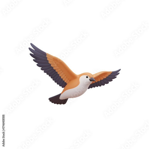 A charming bird soars gracefully, isolated on transparent background, wings spread wide