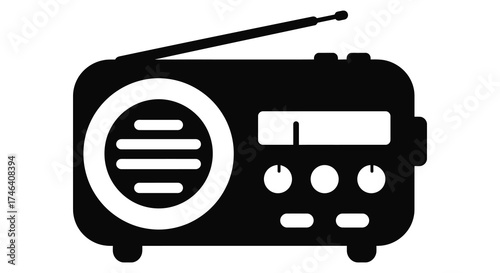 Classic portable radio icon signal broadcast communication audio reception symbol vintage transistor device silhouette