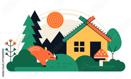 House in the woods - flat design style illustration