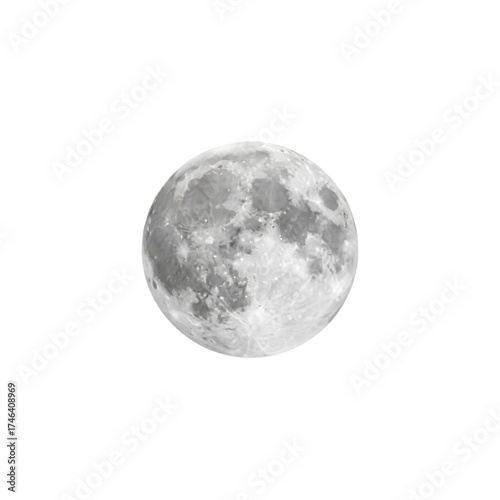 Full moon isolated on transparent background, a celestial body in the night sky