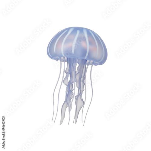 Isolated on transparent background, a translucent jellyfish with flowing tentacles