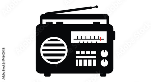 Retro boombox radio icon silhouette symbol vintage audio equipment cassette player design element silhouette