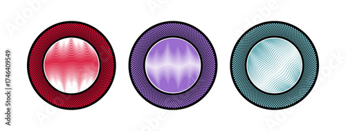 Vibrant Circular Abstract Pattern with Wavy Lines and Dotted Halftone Texture.