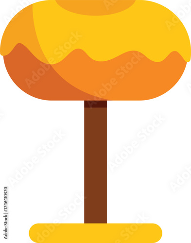 Sweet caramel apple on a stick with candy or caramel coating, autumn seasonal dessert, isolated on white background