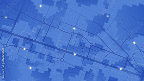 GPS Navigation Interface. Smart city network map with Location Pins. Delivery tracking with blue background vector illustration