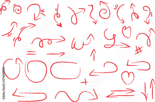 Vector art of assortment of handdrawn red arrows and shapes