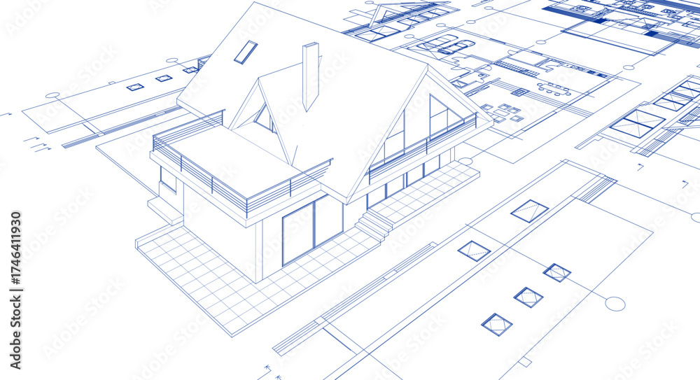 Fototapeta premium house architectural project sketch 3d illustration 