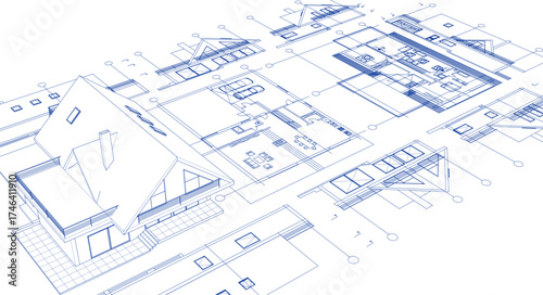 house architectural project sketch 3d illustration	
