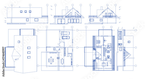 house architectural project sketch 3d illustration	
