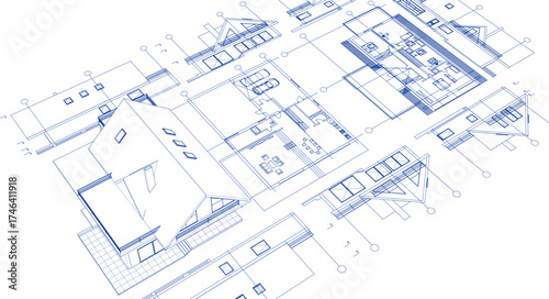 house architectural project sketch 3d illustration	
