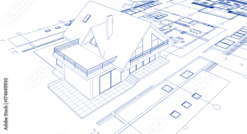 house architectural project sketch 3d illustration	
