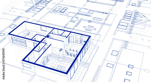 house architectural project sketch 3d illustration	
