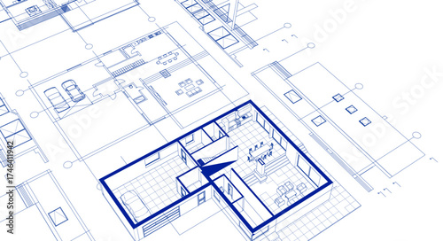 house architectural project sketch 3d illustration	
