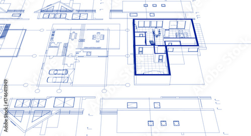 house architectural project sketch 3d illustration	
