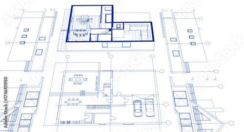 house architectural project sketch 3d illustration	
