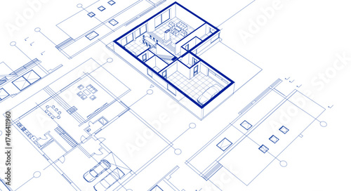 house architectural project sketch 3d illustration	
