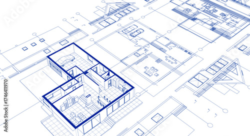 house architectural project sketch 3d illustration	
