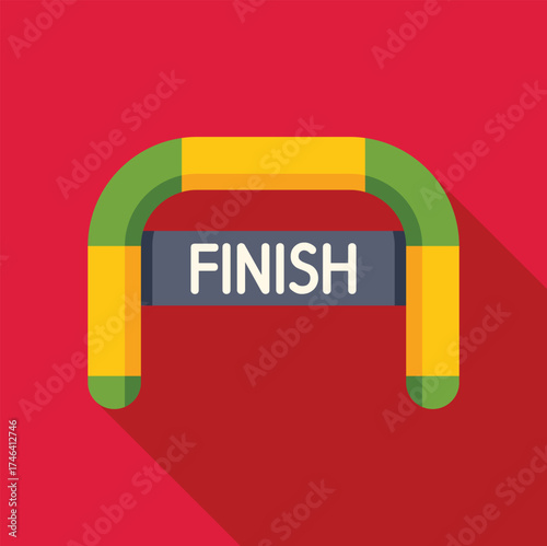 Colorful inflatable finish line arch marking the completion of a sporting event, symbolizing achievement and victory