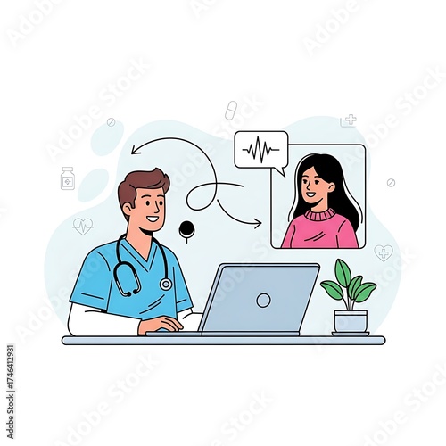 Male Doctor Providing Online Medical Consultation to Female Patient.