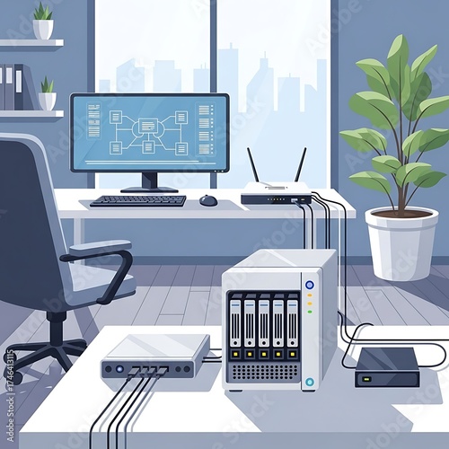 Network Infrastructure Setup with Server, Router, and Computer.