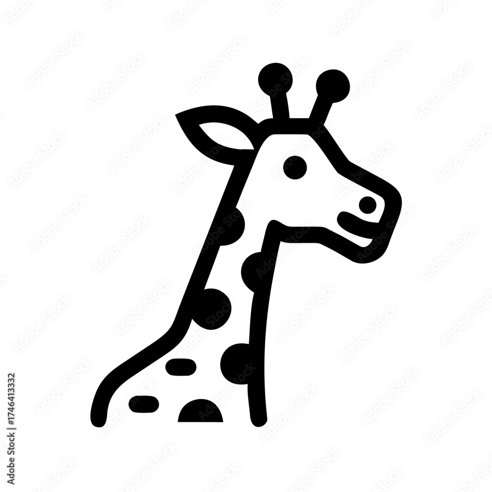 Naklejka premium Stylized giraffe head outline with spots and friendly expression 