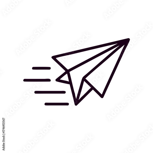 Paper airplane flying swiftly with motion lines indicating message  