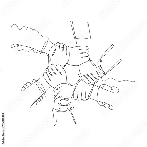 hand drawn doodle hand holding each other hand symbol for teamwork and friendship illustration in continuous line drawing