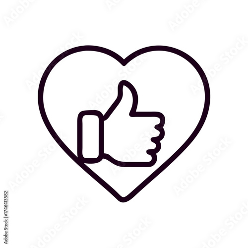 Heart shape with thumbs up symbolizing social media reaction  