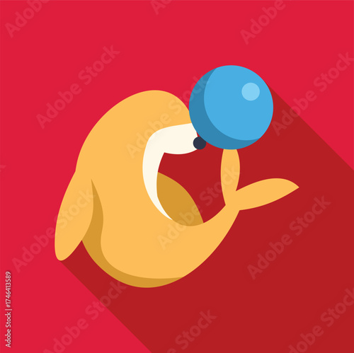 Playful sea lion balancing a blue ball on its nose, showcasing a popular circus trick