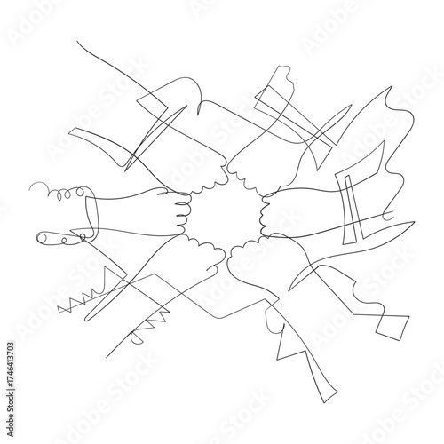 hand drawn doodle hand holding each other hand symbol for teamwork and friendship illustration in continuous line drawing